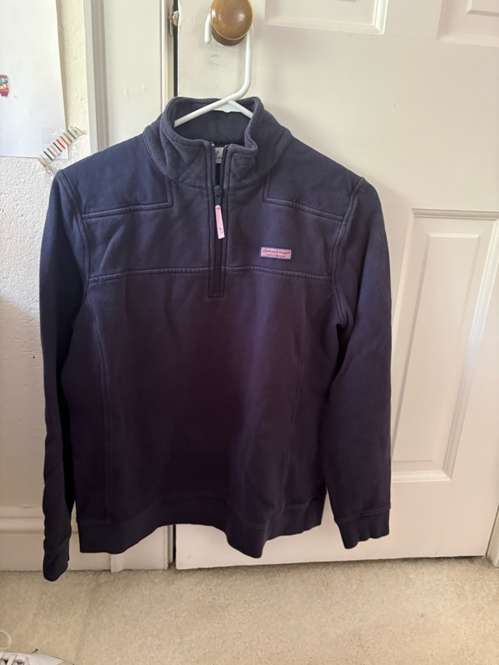 Vineyard Vines Navy Quarter-Zip Pullover with Pink Accents